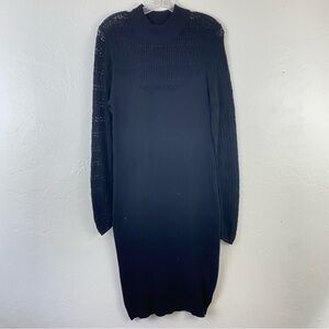 Torrid Size 1X Black Ribbed Knit Mock Neck Full Sheer Sleeve Midi Bodycon Dress